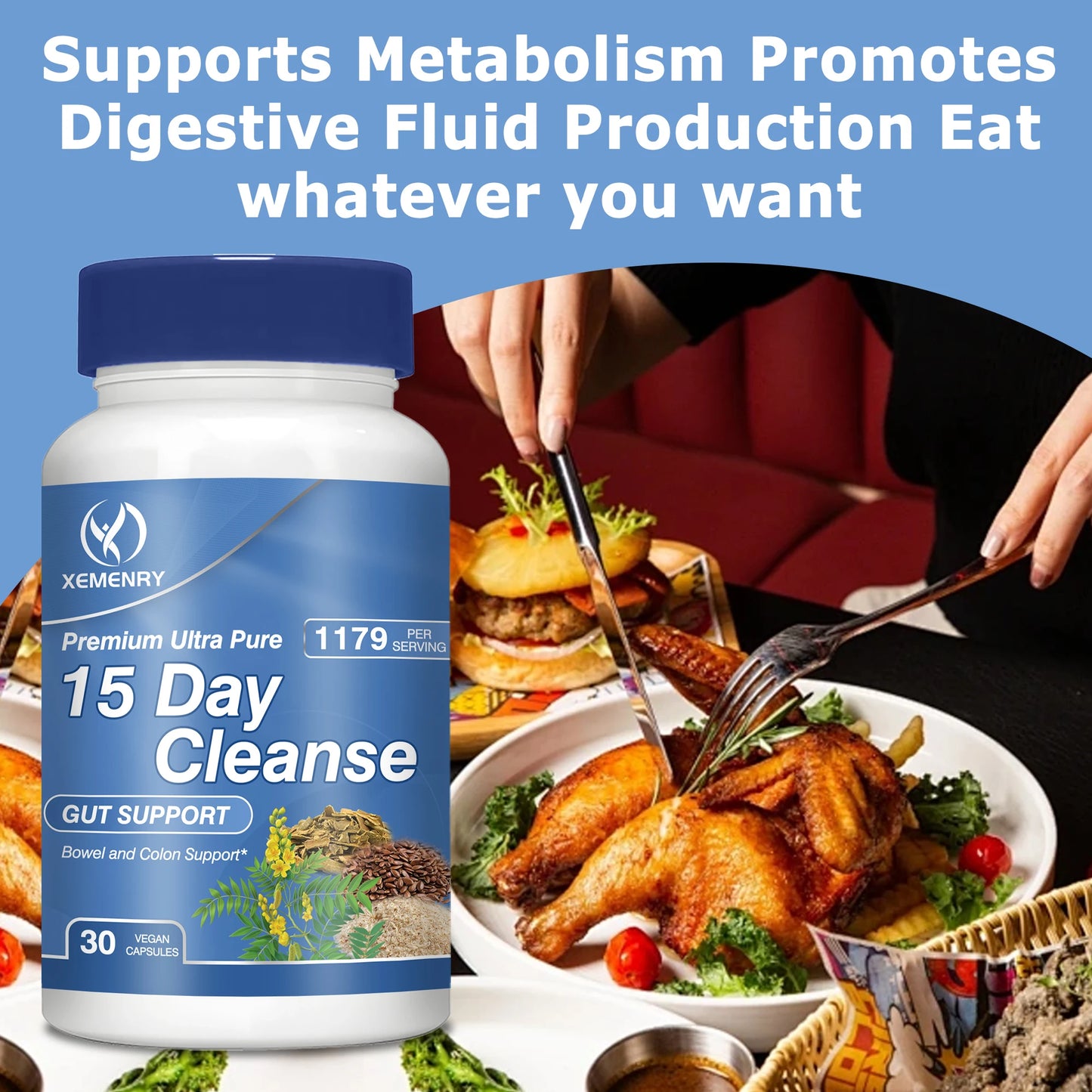 15-Day Cleanse and Detox - Supports Gut Health, Improves Digestion, Metabolism and Promotes Weight Management - 30 Capsules