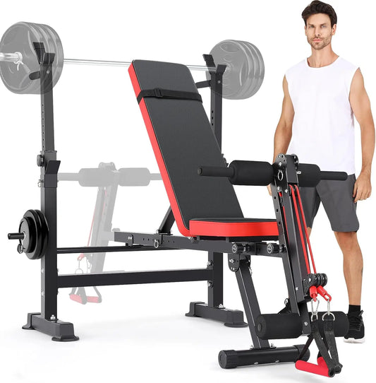 6-In-1 Adjustable Weight Bench Set With Squat Rack